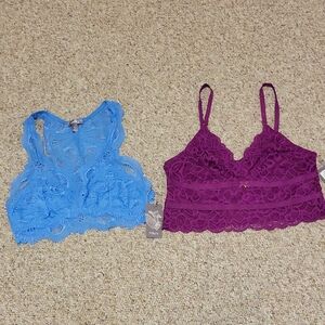 Fleur't Blue & Purple Lace Bralettes Sz Small New Coquette Feminine